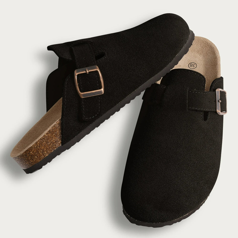 Gacimy Women Fashion Thick Sole Leather Clogs Slippers Classic Women's Mules Cork Clogs Slipper Outdoor Deep Heels Shoes Sandal