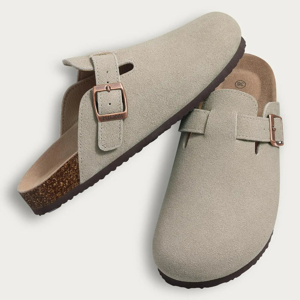 Gacimy Women Fashion Thick Sole Leather Clogs Slippers Classic Women's Mules Cork Clogs Slipper Outdoor Deep Heels Shoes Sandal