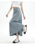 Long Denim Skirt Women 2024 Spring Summer New Arrivals High Elastic Waist A Line Jeans Skirts Korean Fashion Casual Blue Skirts