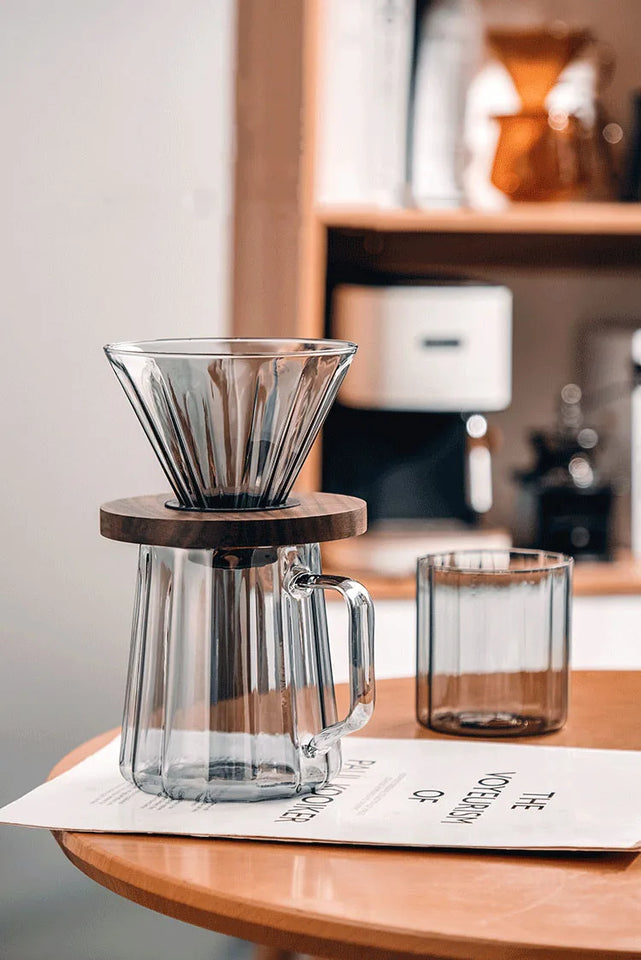 Household Coffee Maker Advanced Grey Glass Hand-brewed Coffee Drip Filter Cup Wood Pallet Sharing Pot Coffeeware Accessories