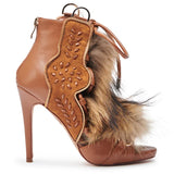 Fur Peep Toe Cross Tied Platform Sandal Boots Sexy Round Toe Thin Heel Zippeer New Arrivals Fashion Women Modern Boors