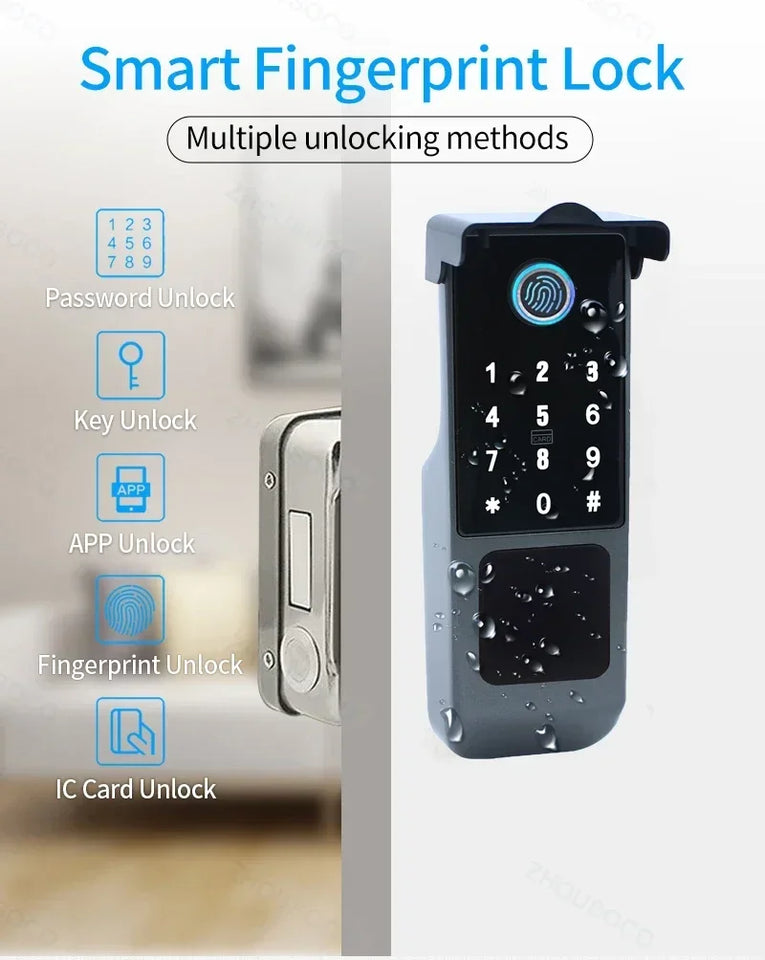IP66 Waterproof Tuya Wifi Fingerprint Smart Door Lock Outdoor Gate TTLock Bluetooth Password Card Electronic Rim Lock For Home