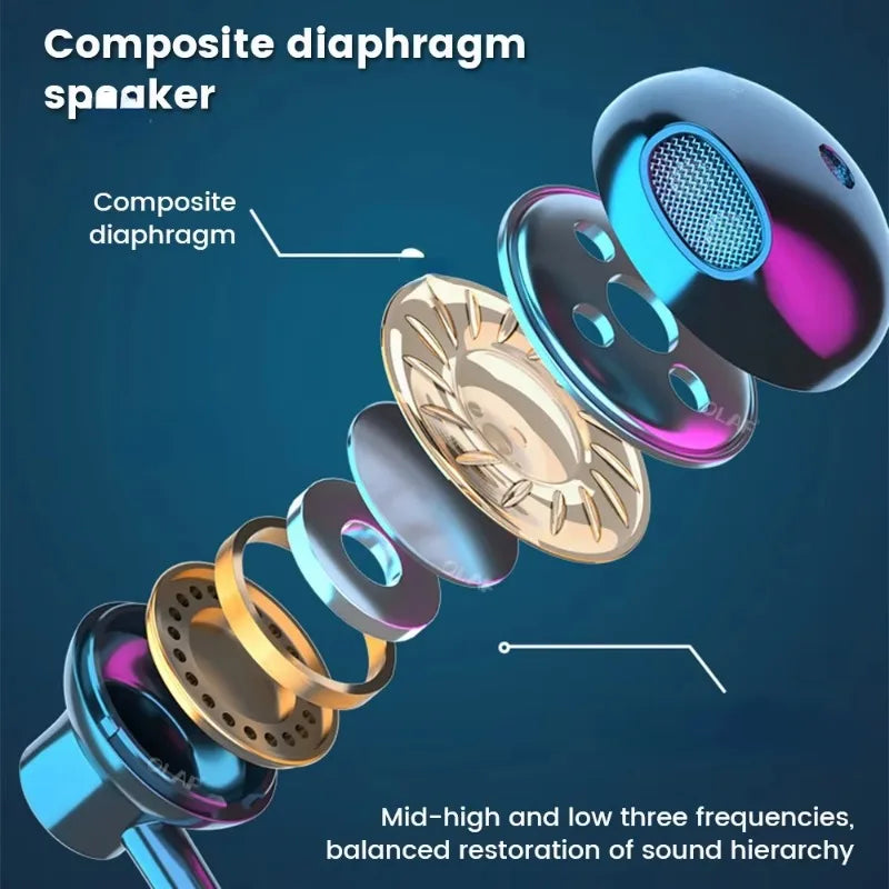 VIKEFON Wireless Earphones 5.3 Neckband Headphones Gaming LED Display Stereo Sports Headset Halter Waterproof Magnetic Earbuds