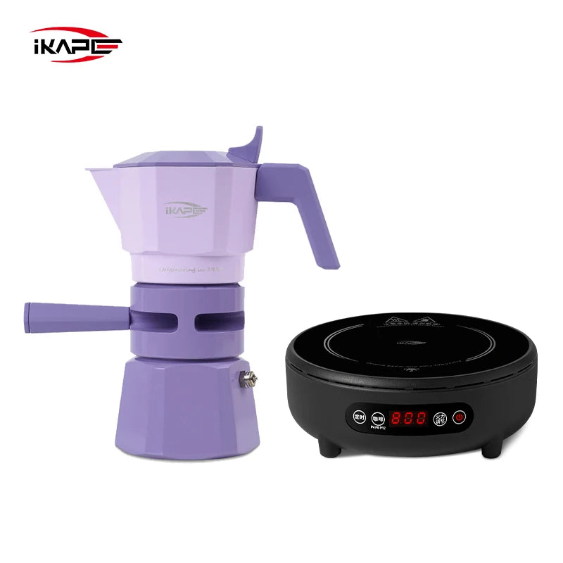 IKAPE Espresso Moka Pot and infrared ceramic hob Set,220V With Temperature Control Stovetop Espresso Machine For Coffee Lover