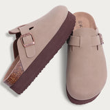 Gacimy Women Fashion Thick Sole Leather Clogs Slippers Classic Women's Mules Cork Clogs Slipper Outdoor Deep Heels Shoes Sandal