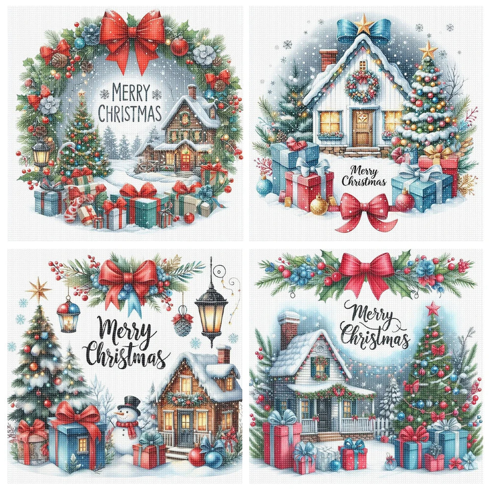 Full Embroidery Eco-cotton Thread 14CT Counted Christmas House Cross Stitch Kit