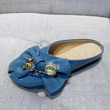 Women Slippers Gold Chain Bear Half Slippers Female Flats Sandals Brand Mullers Plus Size Summer Women Shoes Fashion Bow Slipper