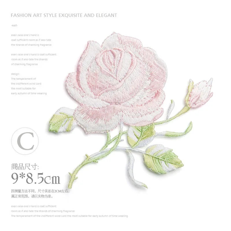 Colored Roses Iron-on Transfers For Clothing Applique On Jeans Big Embroidery Patch  Repair Hole Embroidery Patch Coudre DIY Swe