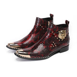 Punk Style Genuine Leather Men Ankle Boots Iron Black Slip On Men Dress Boots Italian Formal Fashion Men Chelsea Boots Pointy