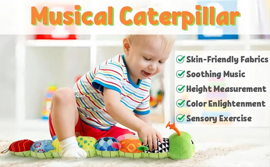 Baby Toys Musical Caterpillar Infant Stuffed Animal Toy with Crinkle Rattles Soft Sensory Toys Newborn Boys Girls 0 3 6 12 Month