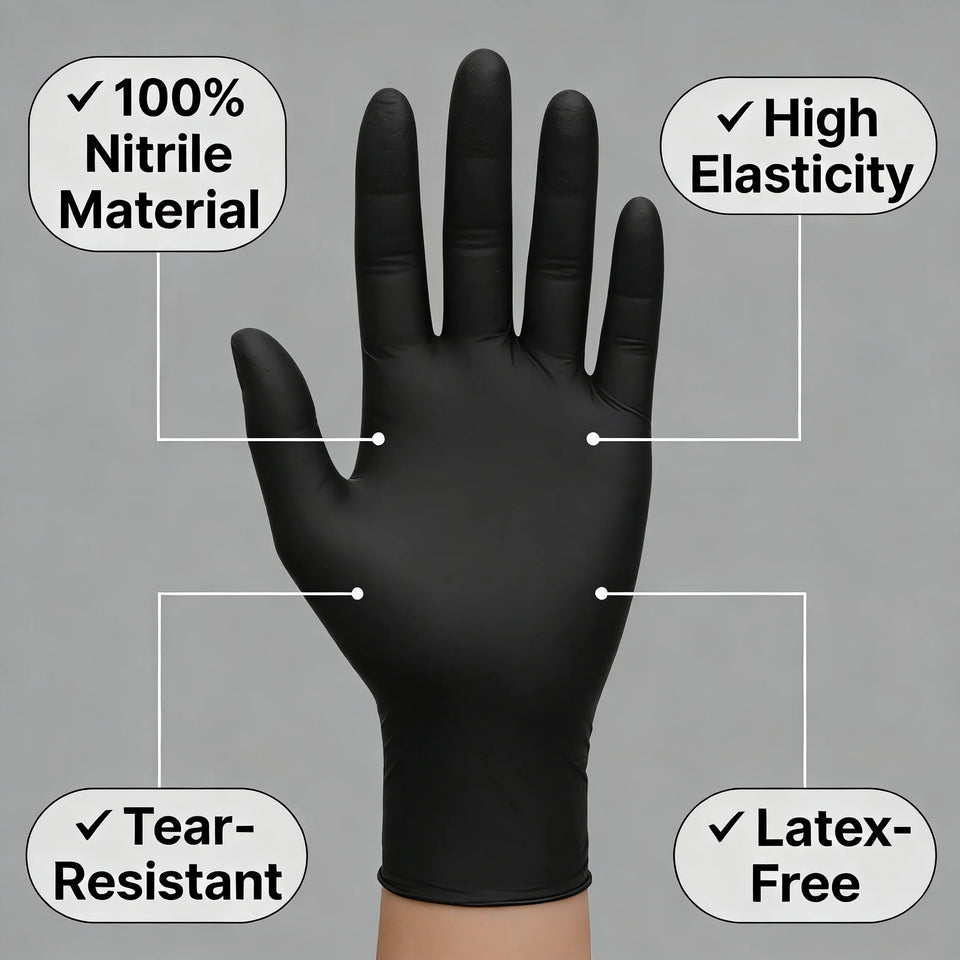 100pcs Disposable Black Nitrile Gloves Powder-Free Latex-Free Tear Resistant for Food Handling Kitchen Cooking Cleaning
