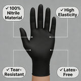 100pcs Disposable Black Nitrile Gloves Powder-Free Latex-Free Tear Resistant for Food Handling Kitchen Cooking Cleaning