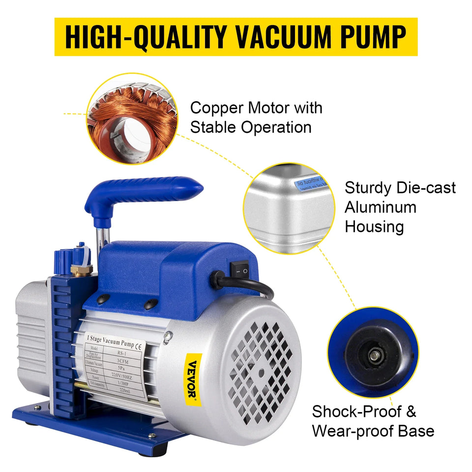 SIHAO 4.8CFM 1/3HP Refrigeration Vacuum Pump Air Conditioning for Automobile Vacuum Evacuation Car Refrigeration Repair Tools