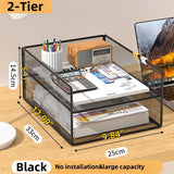 Office File Organizer Capacity Metal Mesh Desk Organizer with Three Layer Design Multifunctional File Holder Paper Storage Rack