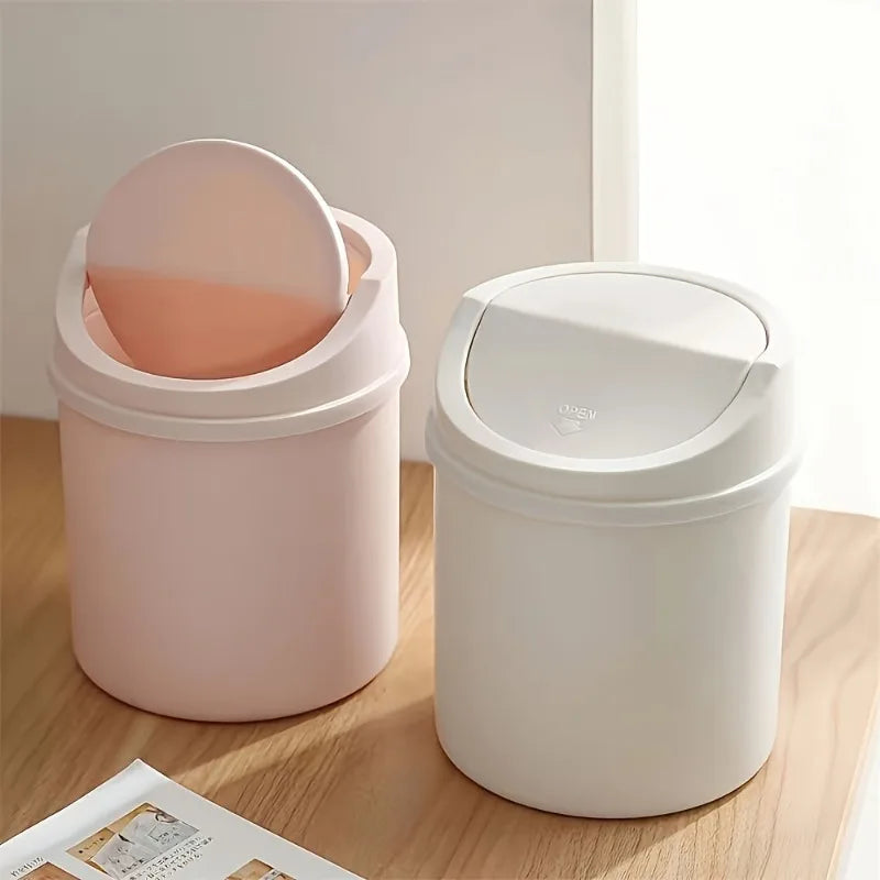 1pc Mini Desktop Trash Can with Lid - Cylindrical Tabletop Waste Bin, Easy To Clean Screw-Off Cap for Office and Coffee Bar