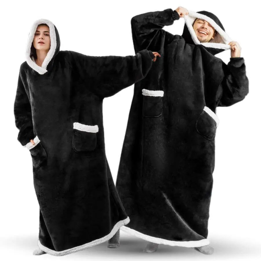 2025 Super Long Flannel Blanket with Sleeves Winter Hoodies Sweatshirt Women Men Pullover Fleece Giant TV Blanket Oversized New