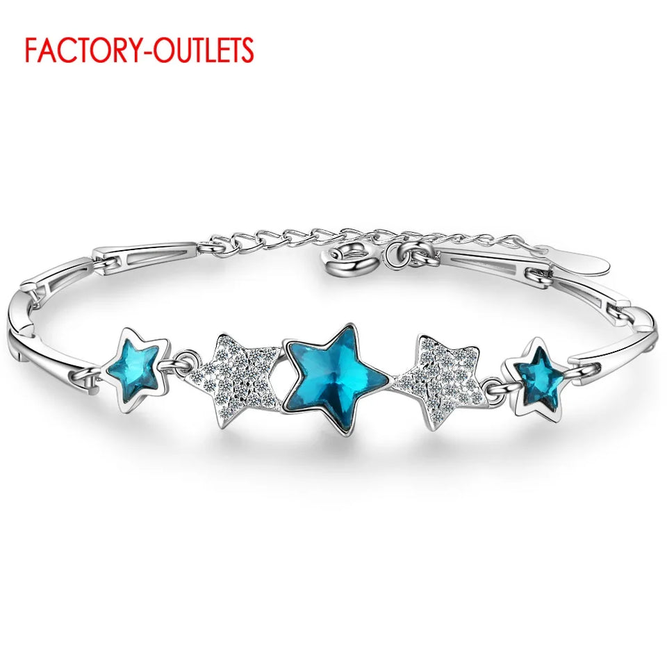 Wholesale Genuine 925 Sterling Silver Bracelet New Arrivals Female Fashion Jewelry Stars Shape Pendant Bracelet Women Girls