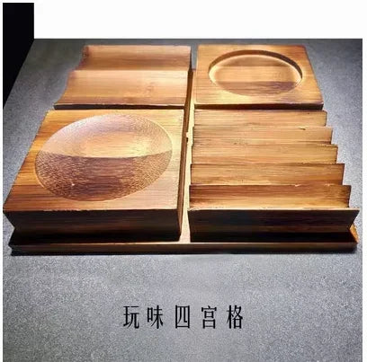 Creative Jiugongge Molecular Cuisine Western Restaurant Plate Dessert Wooden Tableware Restaurant Dim Sum Plate Barbecue Plate