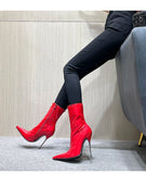 Knee-High Modern Boots Pointy Toe Women Shoes 13cm Ultra Thin Steel High Heels Metal Heel Calf Boots for Women Fun Shoes Size 46