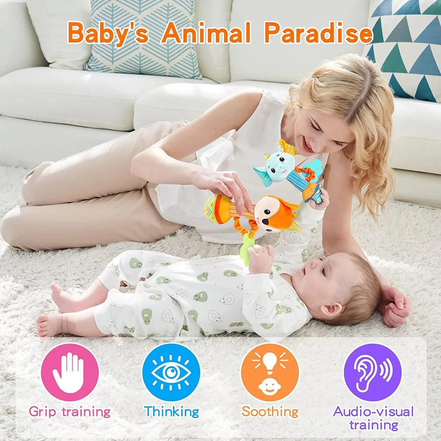 Baby Rattles 0-6 Month Baby Soft Rattles Shaker Hand Grab Sensory Shaker Teething Toys for Babies 6-12 Months Animal Plush Toys