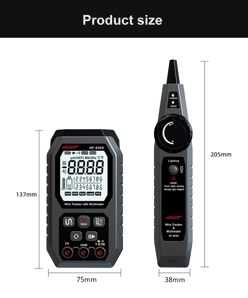 NOYAFA NF-8509 2 in 1 Network Cable Tester Detect Length Digital Multimeter Cable Tracker Cat5 Cat6 PoE Tester Continuity Test