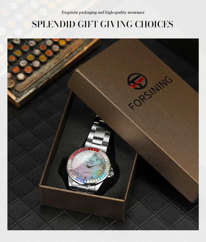 2024WINNER Original Colored Diamonds Mechanical Waterproof Men's Watch Automatic Movement Stainless Steel Luxury Watches