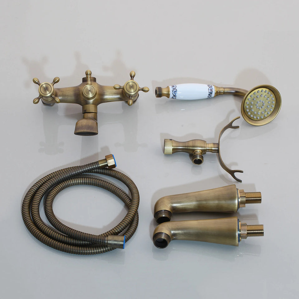 ZAPPO Bathtub Faucet Vintage Telephone Style with Dual Handles Deck mounted bathtub Faucet set Hot and Cold Water Mixer Tap