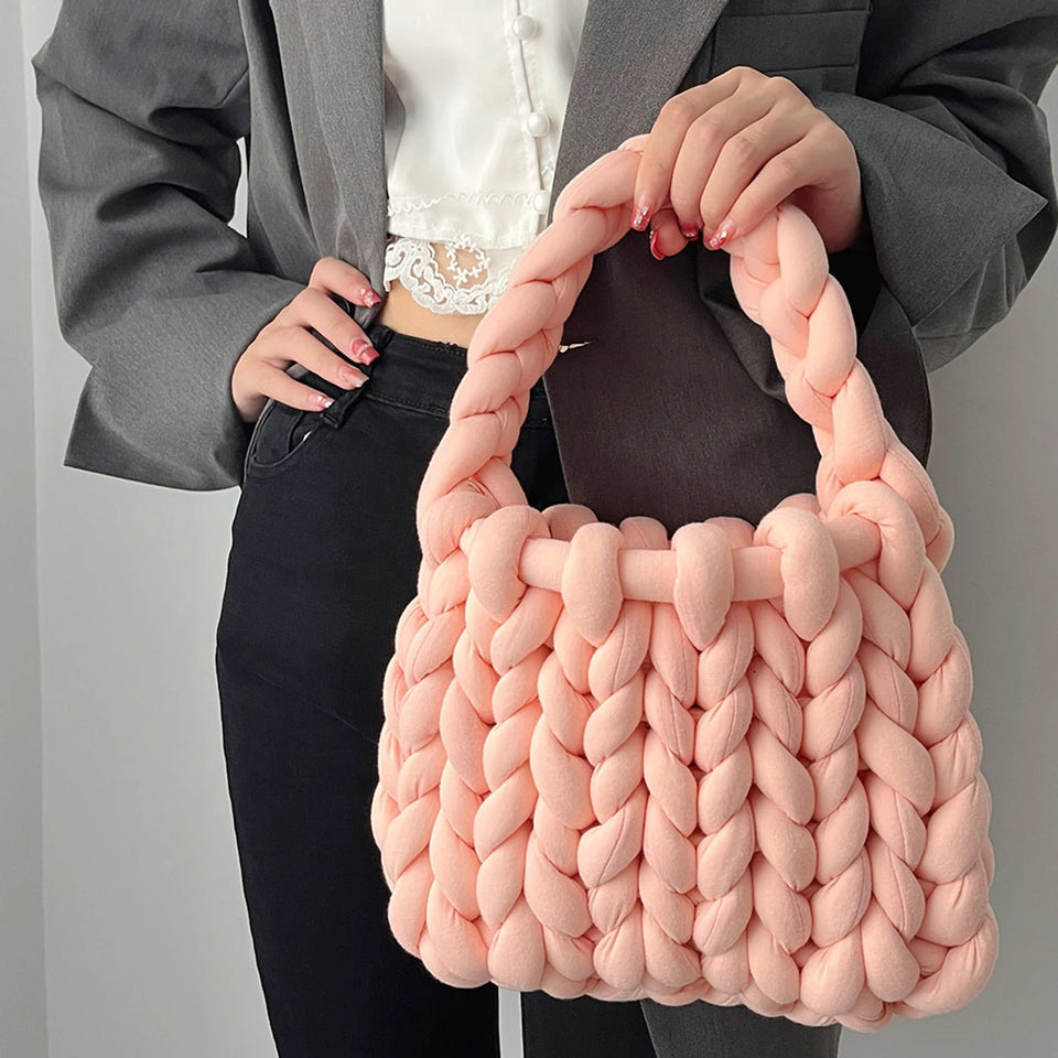 Women Crochet Bag Handbag Woven Chunky Shoulder Bag for Spring Summer,Women Shoulder Bag Handbag Beach Travel Underarm Bag