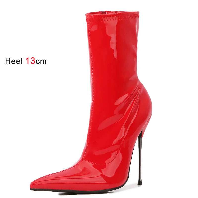 Knee-High Modern Boots Pointy Toe Women Shoes 13cm Ultra Thin Steel High Heels Metal Heel Calf Boots for Women Fun Shoes Size 46
