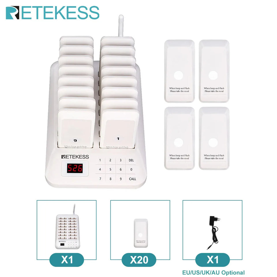 RETEKESS TD157 Restaurant Pager System Pagers 984ft Long Range Beepers for Food Truck Bars  Food Court No Vibration Mode