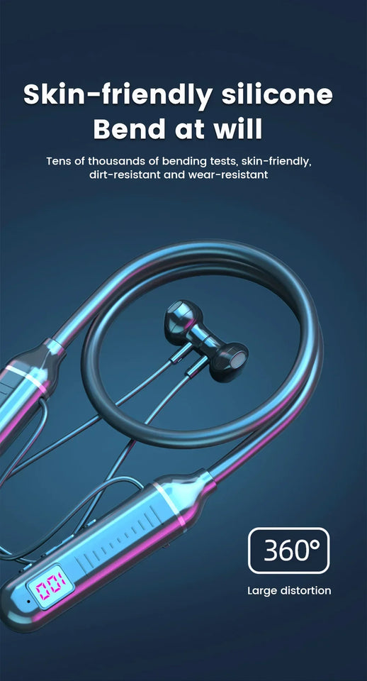 VIKEFON Wireless Earphones 5.3 Neckband Headphones Gaming LED Display Stereo Sports Headset Halter Waterproof Magnetic Earbuds