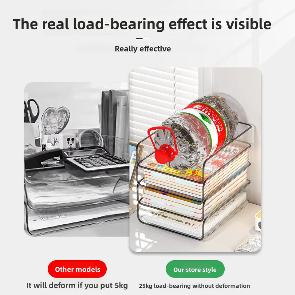 Desk Letter Tray Set, A4 Size Clear PET Stackable Document Organizer Office Desktop File Paper Holder Book Storage Rack.