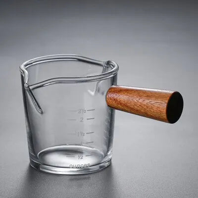Wooden Handle Coffee Milk Cup 50-100ml Creative Italian Glass Coffee Measuring Cup