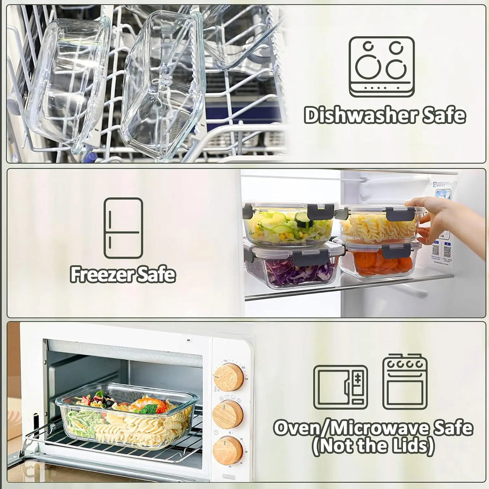 10-Pack Glass Meal Prep Containers with Lids, Airtight Food Storage for Microwave, Oven, Freezer & Dishwasher