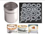 1pc Stainless Steel Chocolate Shaker Cocoa Flour Coffee Sifter Or 16Pcs Coffee Stencils Template Strew Pad Duster Spray Tools