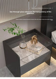 Modern Simple Bedroom Furniture Wooden Glass Bedside Table Storage Side Cabinet