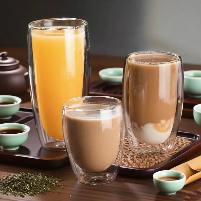 1/3pcs Glass Coffee Cup Transparent Double Walled Glass Heat-resistant Milk Juice Tea Cup Kitchen Bar Party Drinkware Gift Set