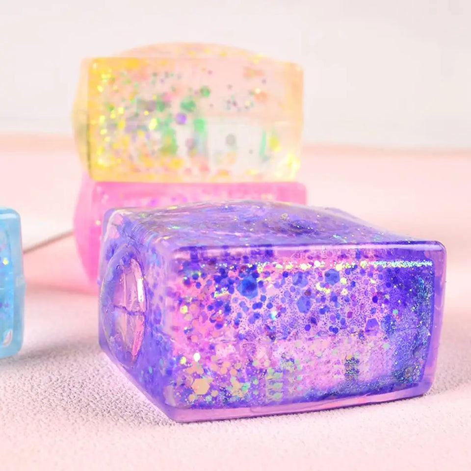 Glitter Squishy Cube Stress Squeeze Toys Anti Stress Slow Rebound Maltose Ice Cubes Colorful Squeeze Block Decompression Toy