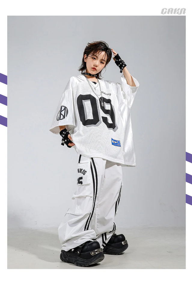 Boys Hip Hop Mesh T-shirt Cargo Pants Girls K-pop Street Dance Sweatshirt Costumes Child Clothes Sets Kids Teens Jazz Streetwear