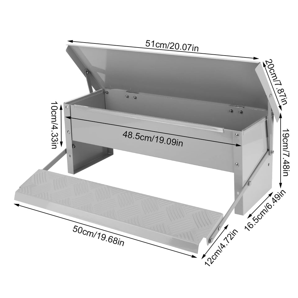 Treadle Chicken Feeder with Weatherproof Lid Rat Proof Chicken Feeder Metal Chicken Feeder for Chickens Ducks and Geese
