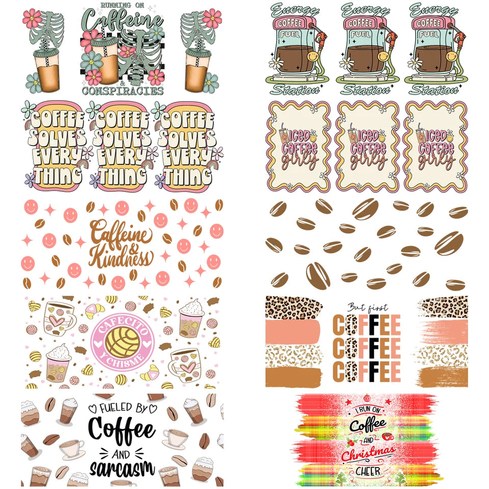 Coffee vibe Series easy peel waterproof DIY decoration decals 3D transfers uvdtf crystal sticker 16oz uv dtf cup wraps