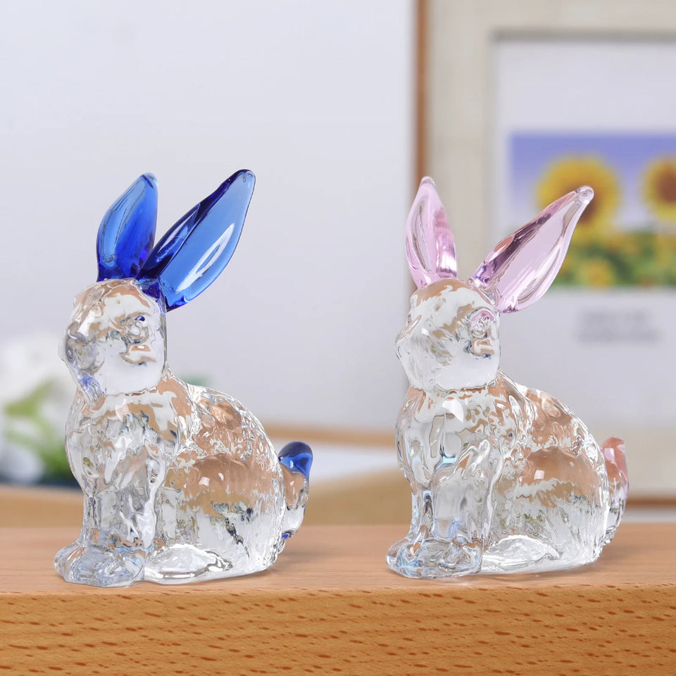 Crystal Rabbit Bunny Figurine Collectibles Spring Easter Decoration Glass Art Animal Paperweight Ornament Creative Gift