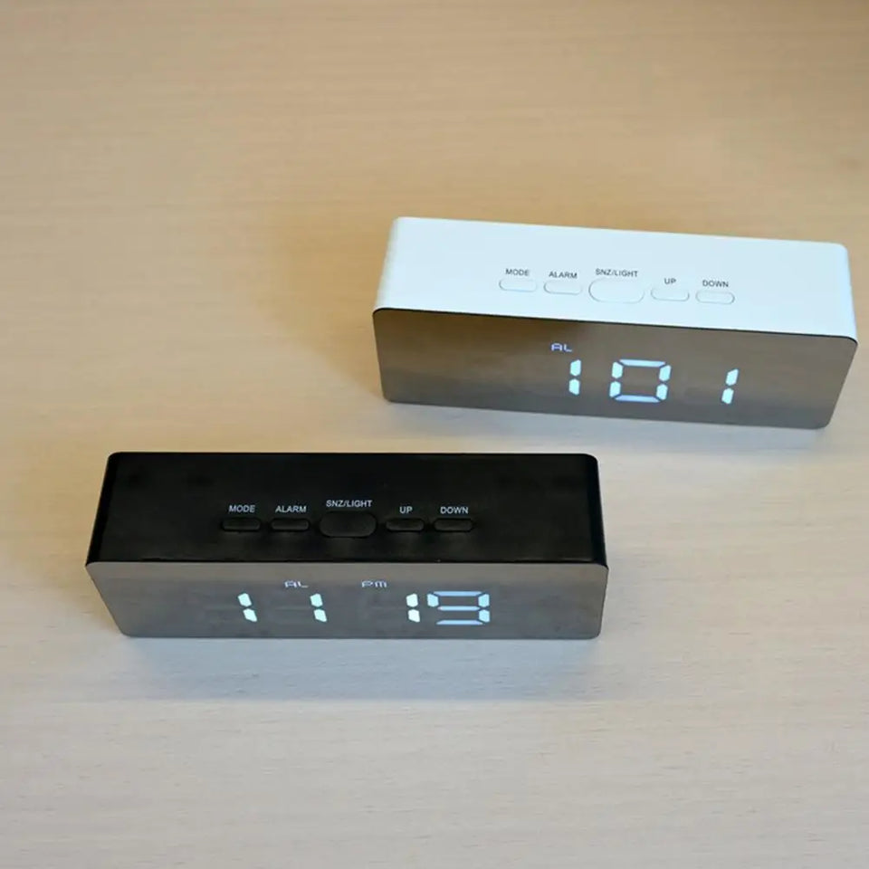 Electronic Mirror LED  Digital Alarm Clock, Temperature Date Display Mini Table Clock for Bedroom Home Office Teens Kids