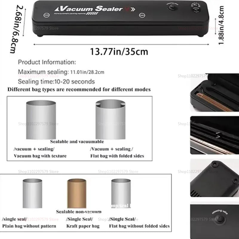 Automatic Small Food Vacuum Sealer Machine for Fresh Cooked Food Plastic Packaging Compact Sealers Food Preservation