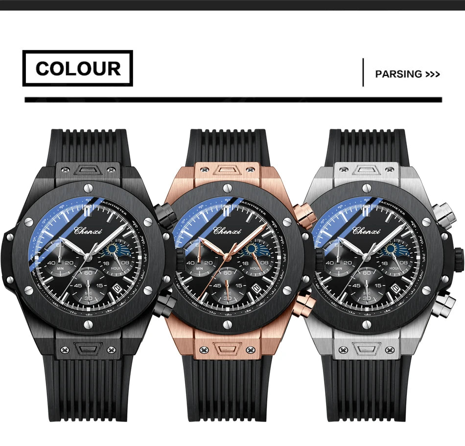 CHENXI Top Brand Luxury Watches for Mens Creative Fashion Luminous Dial with Chronograph Clock Male Casual Wristwatches