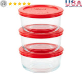 Set of 3 Round Glass Food Storage Containers Airtight Lids Heat Resistant Dishwasher Safe Meal Prep Snack Storage