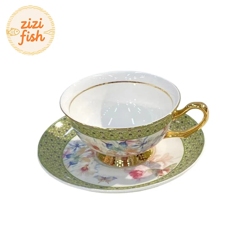 Classical Porcelain Cup&saucer 220ml Gold-plated Coffee Mug Water Mugs Dining Table Afternoon Tea Teacup Fruits Juice Cup