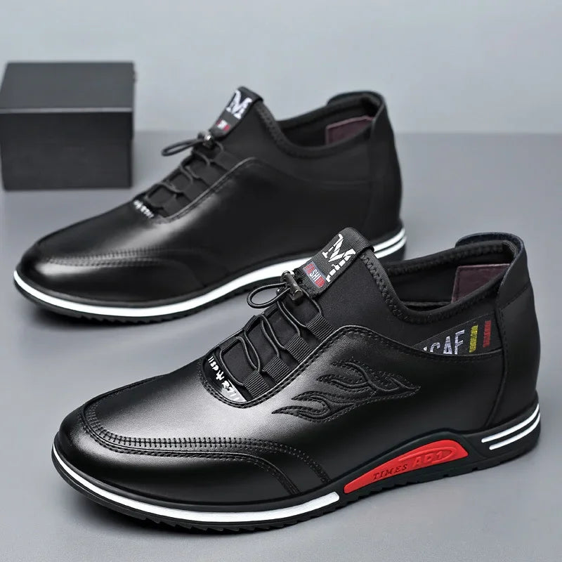 2024 Autumn New Casual Shoes For Men Fashionable Inside Increased High 6cm Lazy Shoes Rubber Shoe Sole Polyamide Leather Shoe