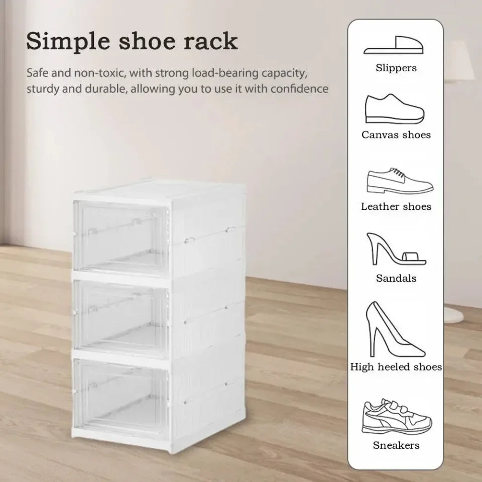 Home Household Home Closet Shoe Cabinet Use 3 Layers Foldable Transparent Stackable Dustproof Box