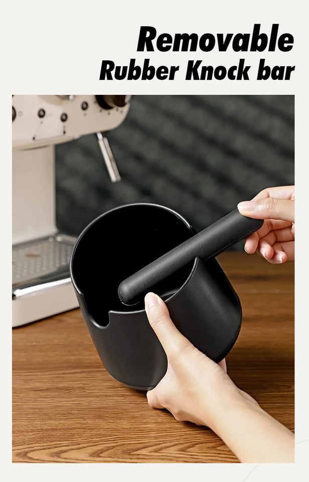 White Coffee Knock Box with Rubber Knock Bar 800ML Black Espresso Grounds Container Anti Slip Coffee Grind Waste Dump Bin